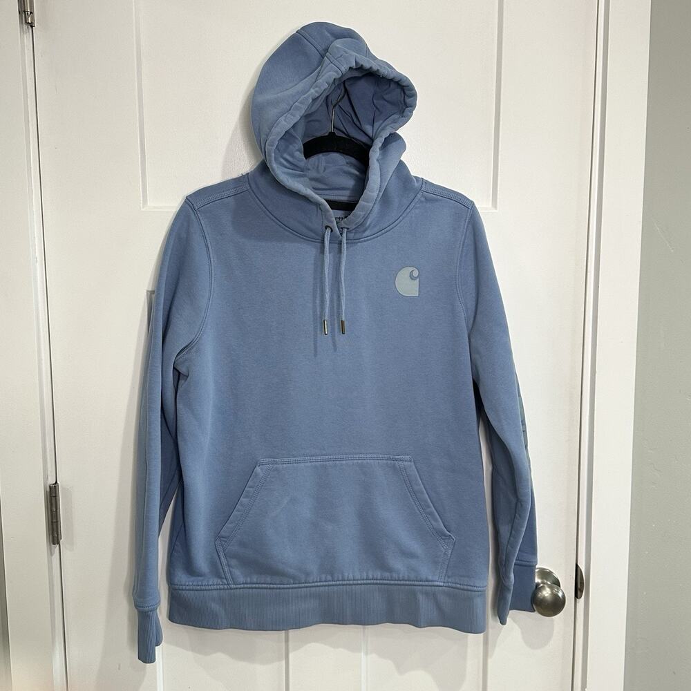 Carhartt Relaxed Fit Blue Fleece Pullover Hoodie Logo Men's Size L Soft Outdoors